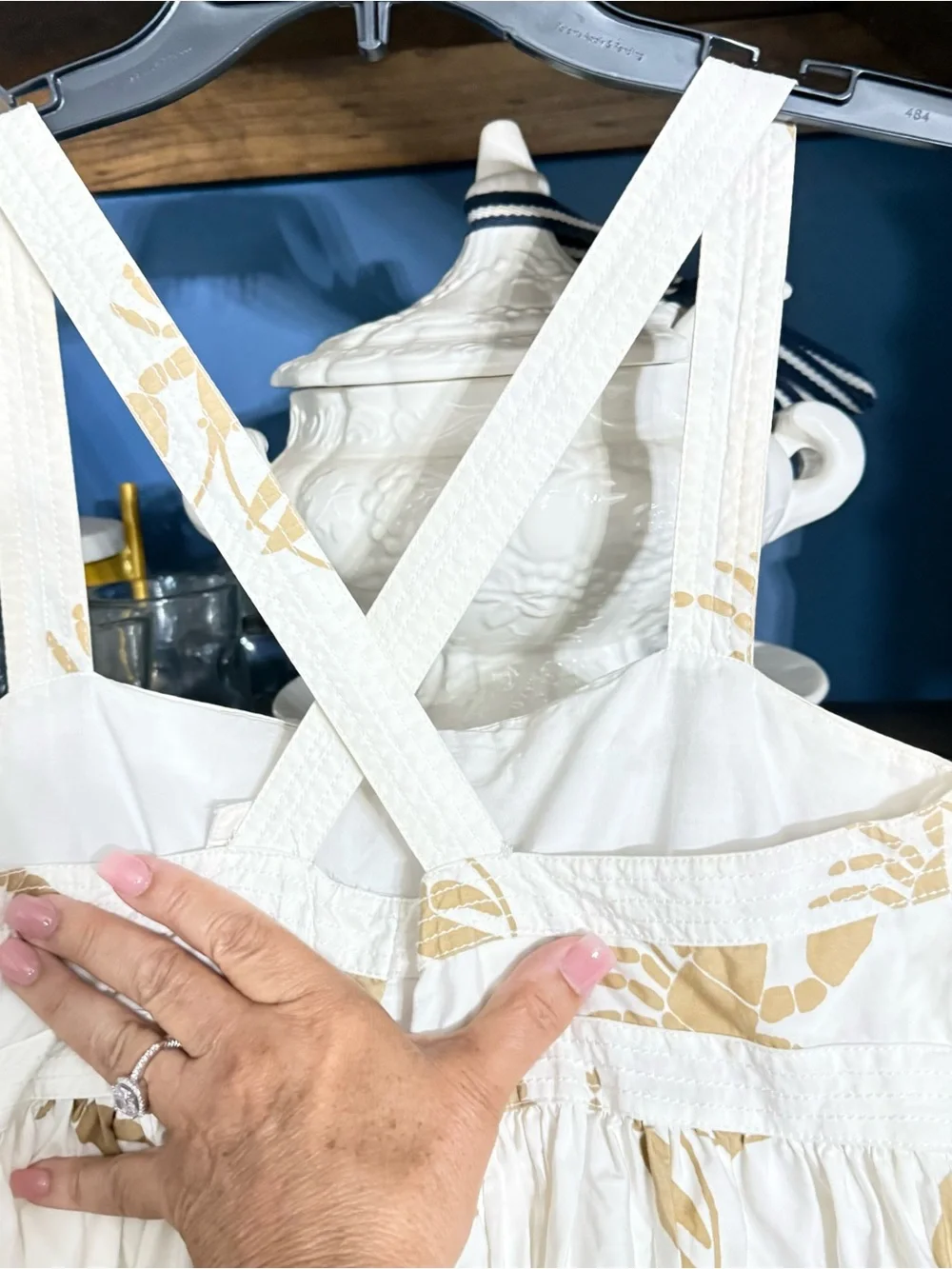 J. Crew White Midi dress with tan Lobster Print